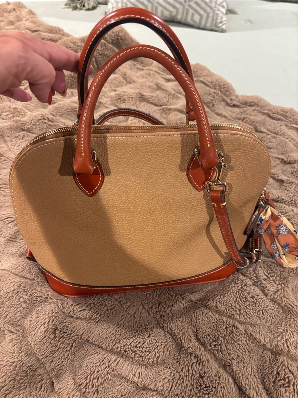 Dooney & Bourke Tan and Brown Pebbled Dome Satchel